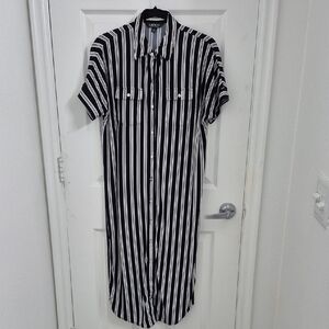 LAUREN Ralph Lauren Blue/white Striped Shirt Dress Size PM/M (Closet BOGO)